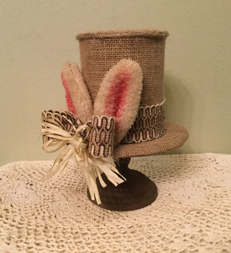 Bunny Faux Top Hat Easter Housewarming Bunny Lover Handmade Ready to Ship Easter Decor Easter Centerpiece Bunny Ear Hat Decor