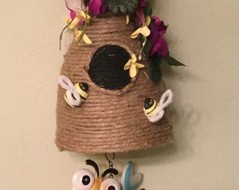 Bee Hive Chime Housewarming Porch Decor Spring Decor Bee Skep Handmade Original Ready to Ship