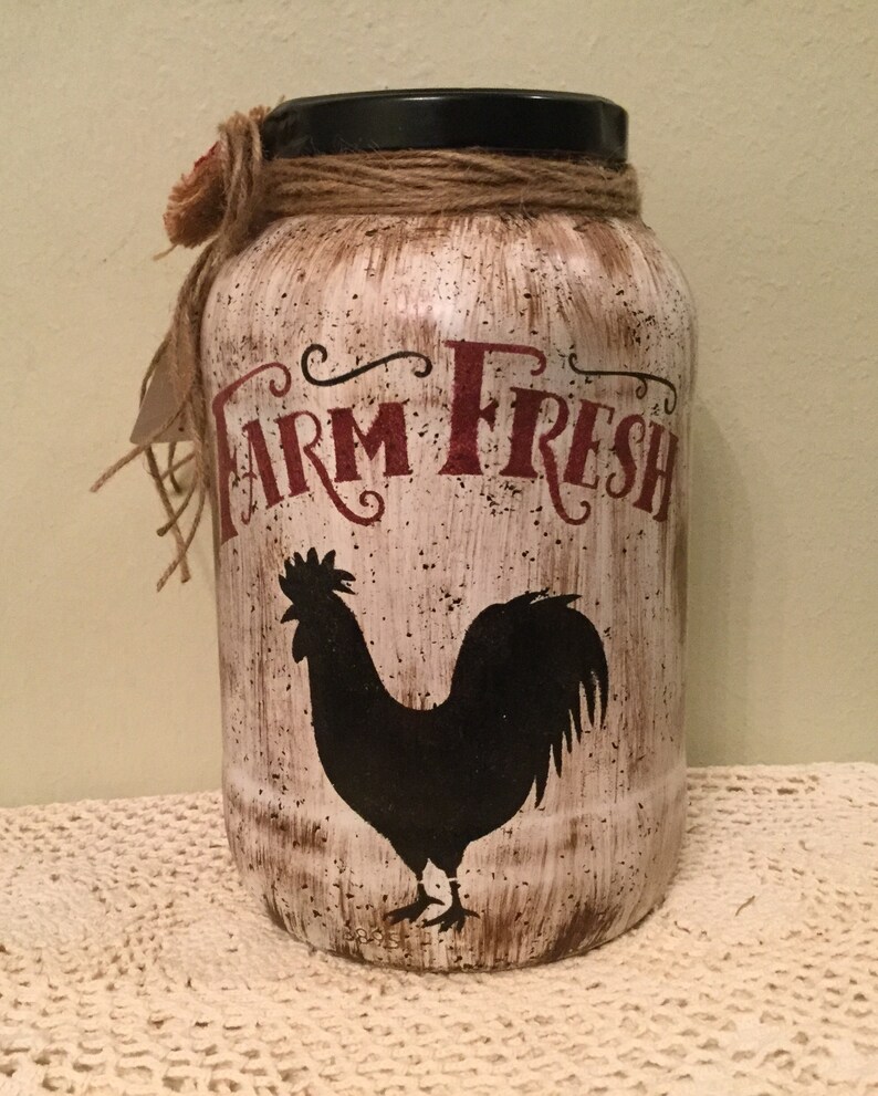 Rooster Gallon Jar Upcycled Jar Kitchen Decor Cookies Country Kitchen Country Home Rooster Love Housewarming Gift Home Decor Rooster Decor