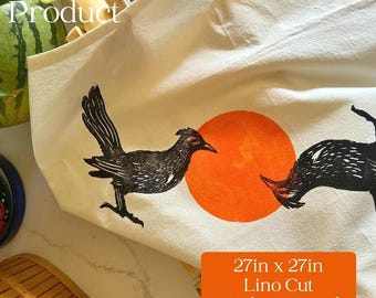 Hand Block Printed Roadrunner Flour Sack Towel, 100% Cotton
