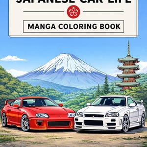 Japansk billiv Manga målarbok med 30 sidor för nedladdning, pdf