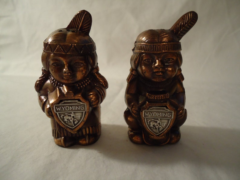 Vintage Native American Bronze Salt and Pepper Shakers Set Etsy