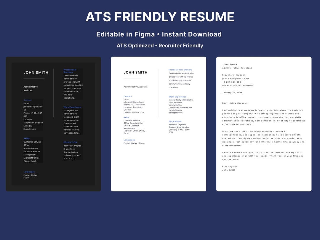 Ats Modren Cv ATS Friendly Resume Bundle Editable Figma Resume Template Modren CV ...