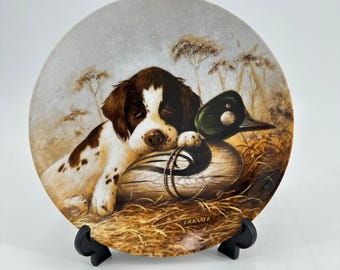 Edwin M Knowles 1987 Dog Tired Springer Spaniel Collector Plate Mallard Hunting