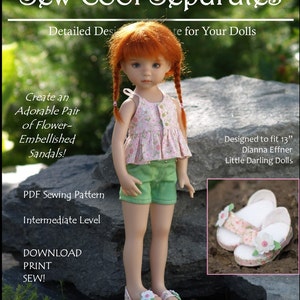 Süße Sandalen-LD PDF Schnittmuster für 13&quot; Effner Little Darling Puppen