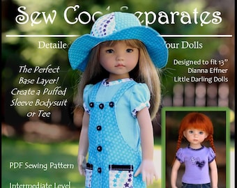 Terrific Lil' Tees-LD--PDF Sewing Pattern for 13" Effner Little Darling dolls--Puffed Sleeve Bodysuits & Tee Shirts