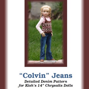 Colvins Feminine Fit Jeans PDF pattern for 14" Kish Chrysalis dolls like Lark, Wren, Song & Piper