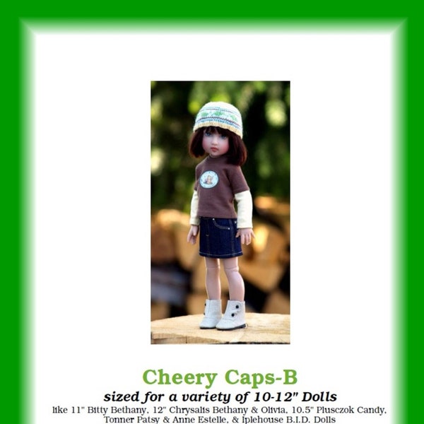 Cheery Caps-B--PDF knitting pattern for a variety of 10-12" dolls like Bitty Bethany, Iplehouse BID, Tonner Patsy, & Plusczok Candy