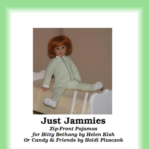 Just Jammies-B--PDF Zip-front Pajamas Pattern for Helen Kish's 11" Bitty Bethany, Heidi Plusczok's 10 1/2" Candy, or Iplehouse BID Elin