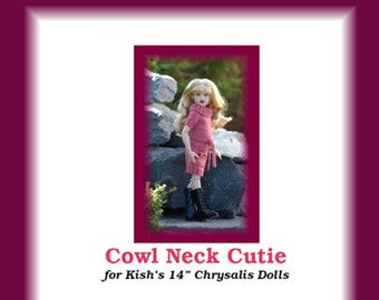 Cowl-Neck Cutie-CH--Knitting Pattern for Helen Kish's 14" Chrysalis dolls like Piper, Raven, Song, and Lark
