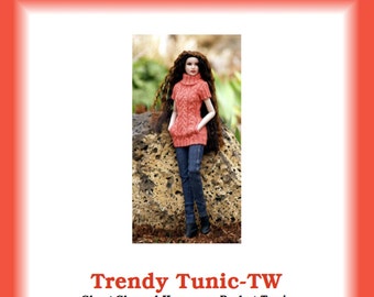 Trendy Tunic-TW--PDF Knitting Pattern for Robert Tonner's 16" dolls like Tyler Wentworth, Ellowyne Wilde, and Antoinette or Cami dolls