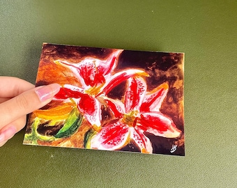 Lámina de acuarela de lirios rosas / Arte mural floral botánico