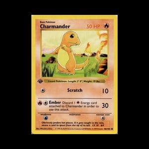 1995 charmander pokemon card value - (50) Authentic Pokemon Pokemon Base Set common card featuring Charmander (#93) Charmander Pokemon Card 46/102 Original