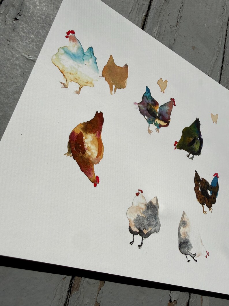 6x9 Chicken Watercolor Art Print | Farmhouse Kitchen Decor - 