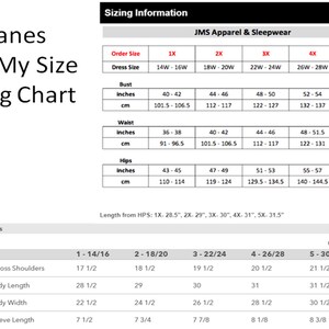 May include: Sizing chart for Hanes Just My Size apparel, showing measurements in inches and centimeters for bust, waist, and hips. The chart includes sizes 1X, 2X, 3X, 4X, and 5X.  A separate table shows measurements for across shoulders, body length, body width, and sleeve length in inches for sizes 1-14/16, 2-18/20, 3-22/24, 4-26/28, and 5-30/32.