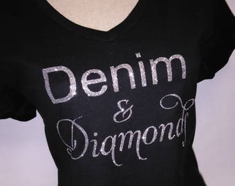 Denim & Diamonds T-Shirt - Denim and Diamonds Tee - Denim Bling T-Shirt - Diamonds T-Shirt - Denim and Diamonds Apparel