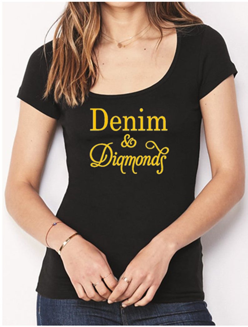 Denim & Diamonds Iron On Bling Iron On Denim Bling T-Shirt Iron On Denim and Diamonds Apparel DIY T-Shirt Iron on ONLY image 2