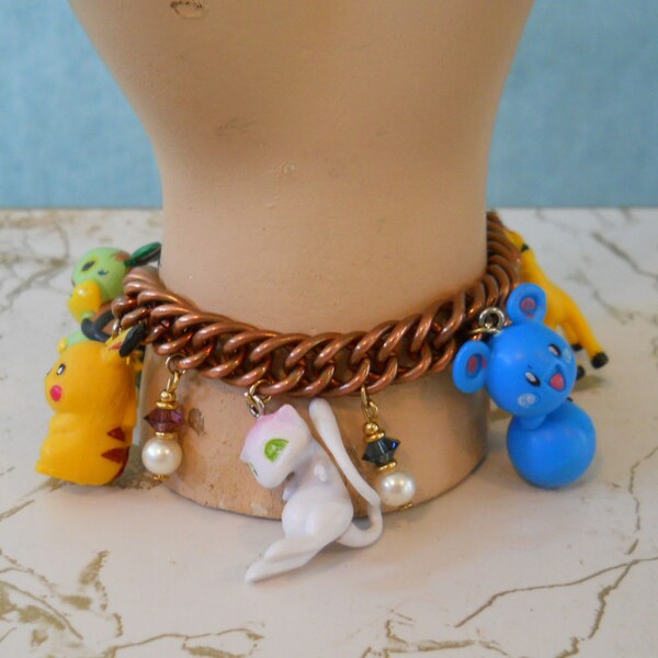 Grass, Electric, Psychic, Water, and Fire Type Pokemon Charm Bracelet