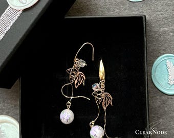 Goldfish Earrings, Japanese Summer Jewelry, Wisteria Pearl Dangle Earrings, Unique Statement Earrings