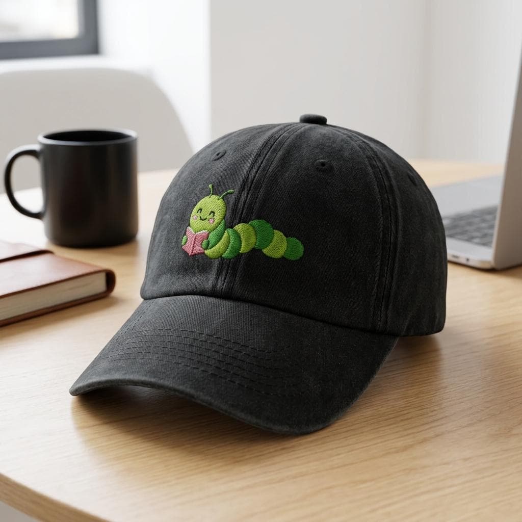 Custom Name Embroidered Cap Reading Caterpillar Hat Cute Bookworm Dad Cap Kawaii Literary Adjustable Baseball Gift