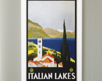 Art-decoposter Italiaanse meren: vintage reisafdruk Comomeer