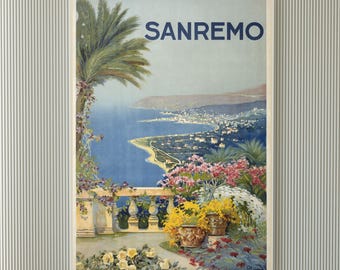 Vintage Sanremo Italy Travel Poster – Italian Riviera Coastal Art, Mediterranean Wall Decor