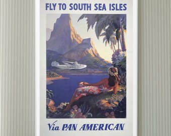 Fly to South Seas Isles, reisposter of schilderij, Pan Am Airways, canvasprint, kunst aan de muur binnen.