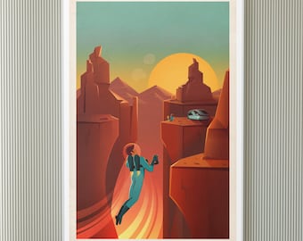 SpaceX Valles Marineris Mars-afdruk | Retro ruimtereisposter | Sci-Fi Explorer-muurkunst | Decor ruimtekolonisatie