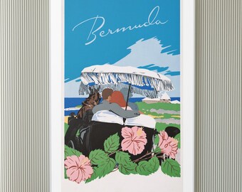 Reisposter, print bermuda, vintage poster, print bermuda, digitaal reiscadeau, wereldland muurkunst