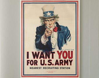 Vintage Uncle Sam 'I Want You' Amerikaanse legerposter - James Montgomery Flagg - Vintage poster - muurkunst - Amerikaanse kunst - A5/A4/A3/A2/A1 - Kamer