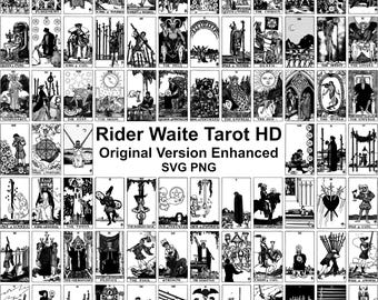 78 SVG & PNG Rider Waite Tarot Mega Bundle | Complete Original Deck, Major and Minor Arcana, Classic Black and White Tarot Cards