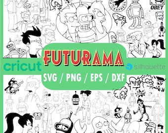 65 SVG Futurama Mega Bundle | Fry, Bender, Leela, Professor Farnsworth & Sci-Fi Cartoon Icons | Svg Dxf Eps Png Files | Vector Cricut