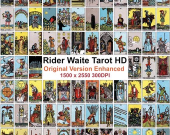 78 HD Rider Waite Smith Tarot Card Deck | High Resolution Image Bundle | Printable Wall Art Collage Kit Digital Major Minor Arcana