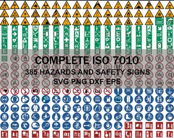 385 SVG ISO 7010 Safety Signs Mega Bundle | Hazard, Warning, Mandatory, Prohibition & Emergency Symbols | Svg Png Dxf Eps | Vector