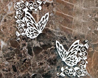 Reneabouquets Beautiful Board Butterfly Flourish Corners Set Of 2  Laser Cut Chipboard Double Side Coated Size Large, Medium or Small