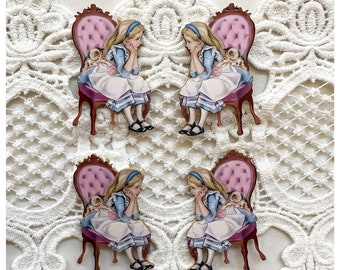 Reneabouquets Printed Beautiful Board Alice In The Great Chair  Itty Bitty Set Of 4 Laser Cut Chipboard 2" Tall x 1 1/2 " Wide