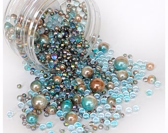 Reneabouquets Beautiful Beads By The Sea Mix Includes Fairy Opal, Handtinted Glass Beads,And Iridescent Pearl Beads  .4 oz Jar or 3 oz Jar