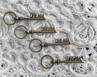 Reneabouquets Key Set Of 4 - Tarnished Brass Dream Metal Key, Skeleton Key For Crafts, Mixed Media, Cards, Invitations
