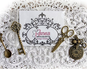 Reneabouquets Vintage Trinkets 4 Pack~ Metal Embellishments For Crafts, Mixed Media, Weddings, Gifts, Cards, scrapbooking