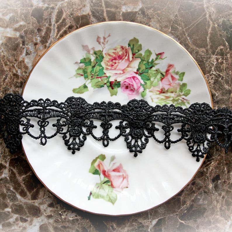 Reneabouquets Trim 1.50 Inch Wide Black Tear Drop Lace By The Yard For Crafts, Home, Wedding, Doll Making, Sewing image 1