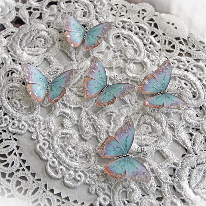 Reneabouquets Tiny Treasures Butterfly Set Watercolor Spun Sugar Premium Paper Glitter Glass Butterflies image 2