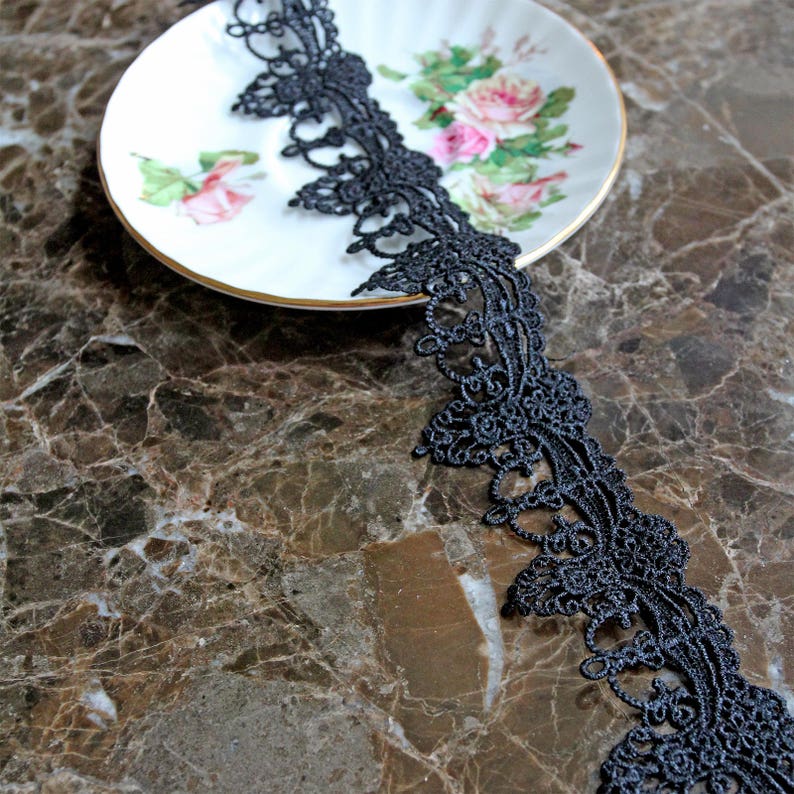 Reneabouquets Trim 1.50 Inch Wide Black Tear Drop Lace By The Yard For Crafts, Home, Wedding, Doll Making, Sewing image 3