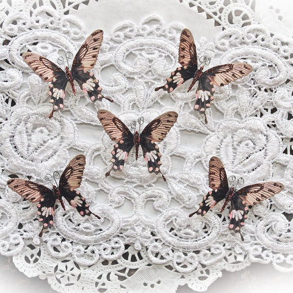 Reneabouquets Tiny Treasures Butterfly Set-  Lady Godiva Glitter Glass Butterflies Scrapbook Embellishment Home Decor Wedding