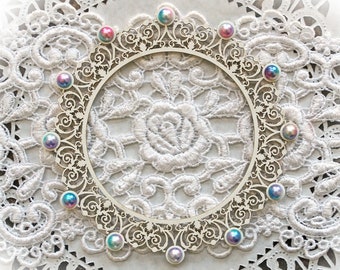 Reneabouquets Beautiful Board Heart Deco Circle Frame With Beautiful Bead Holes Laser Cut Chipboard Choose Size Small, Medium & Large