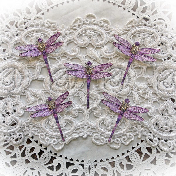 Reneabouquets Tiny Treasures Dragonfly Set-  Suncatcher Purple Premium Paper Glitter Glass Dragonflies