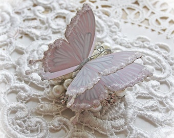 Reneabouquets Handcrafted Butterfly Set Winter Pink Icicles Double Layer  Butterflies