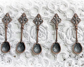 Reneabouquets Copper Spoons Trinkets 5 Pack~ Metal Scrapbook Embellishment, Craft Supply, Jewelry Charm For Crafts, Weddings, cards