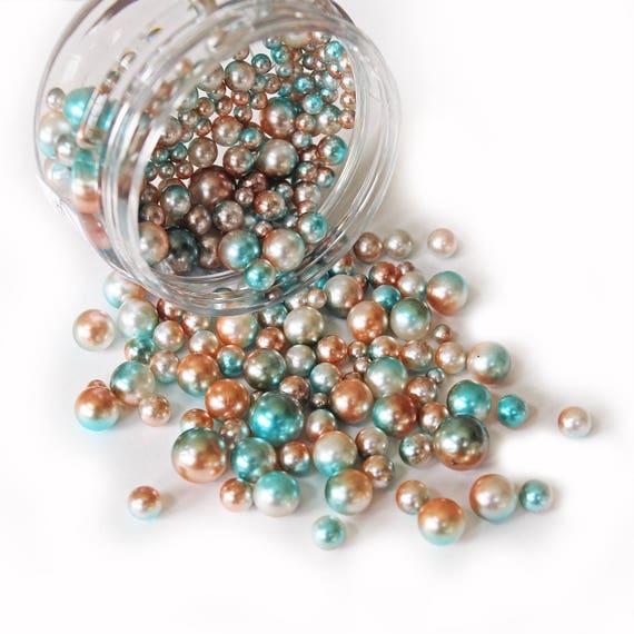 Iridescent Green Bauble Beads with Iridescent Blue Pearl Beads (L