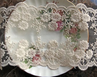 Reneabouquets Trim- 4.5 Inch Wide Floral Embroidered  Lace In Ivory By The Yard For Crafts, Home, Wedding, Doll Making, Sewing