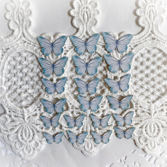 Reneabouquets Butterfly Kisses Premium Paper Single Side Printed Butterfly Set Aurora Borealis Blue Butterflies